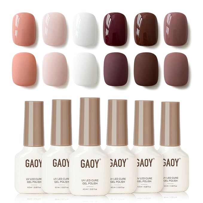 GAOY Mauve Gel Nail Polish Set, Brown Red Neutral Pink, Nude Shades, Need Lamp Cure, Nail Art Manicure