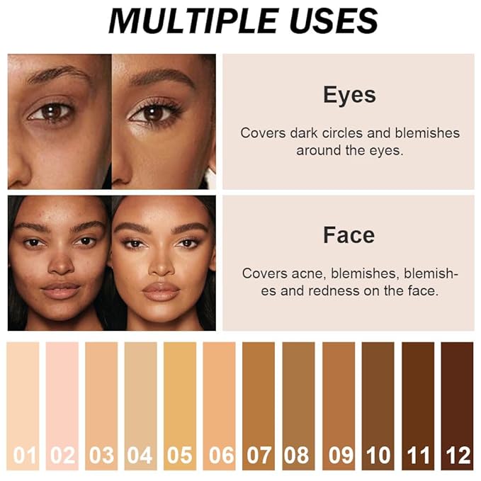 Kaely Cream Pot Concealer Full Coverage Makeup Set, Under Eye Brightener Color Correcting Concealer for Dark Circles, Waterproof Foundation Palette with Brush, Eye Ring Corrector de ojeras, 10