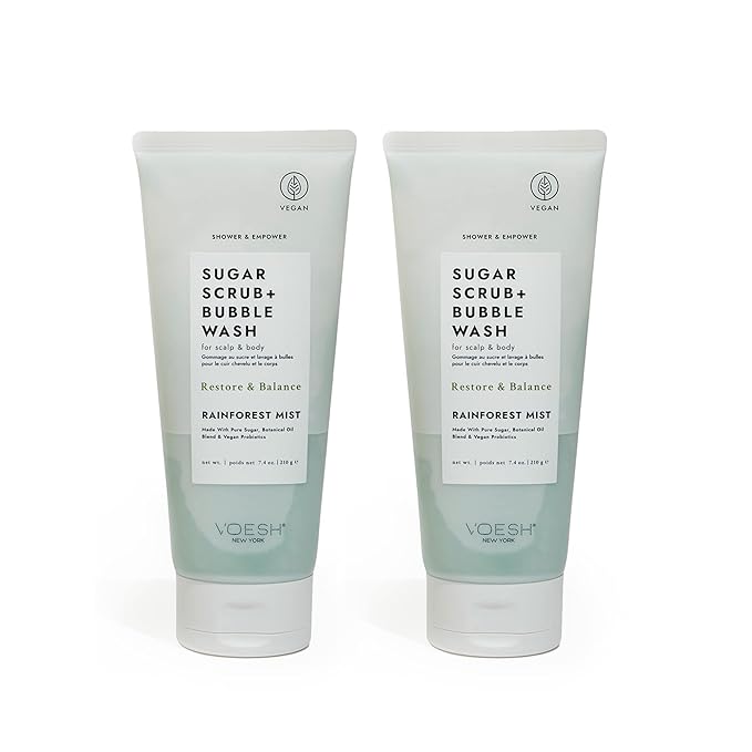 VOESH Sugar Scrub + Bubble Wash, Exfoliating Body Scrub & Body Wash, Body Scrub, Scalp Scrub, Scalp Care, Shower Sugar Scrub, Vegan Body Care