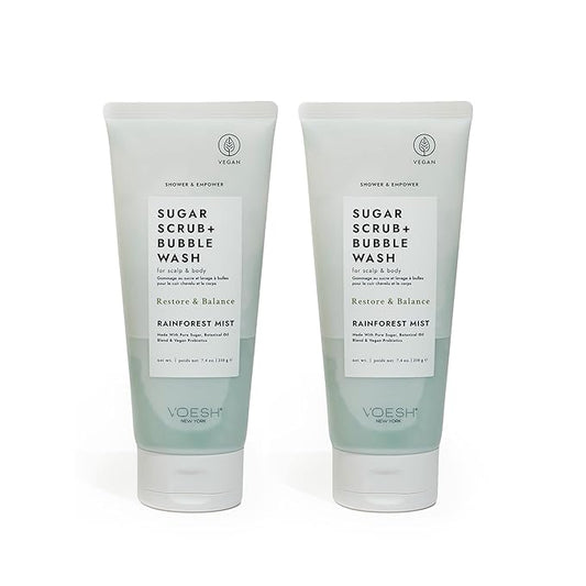 VOESH Sugar Scrub + Bubble Wash, Exfoliating Body Scrub & Body Wash, Body Scrub, Scalp Scrub, Scalp Care, Shower Sugar Scrub, Vegan Body Care