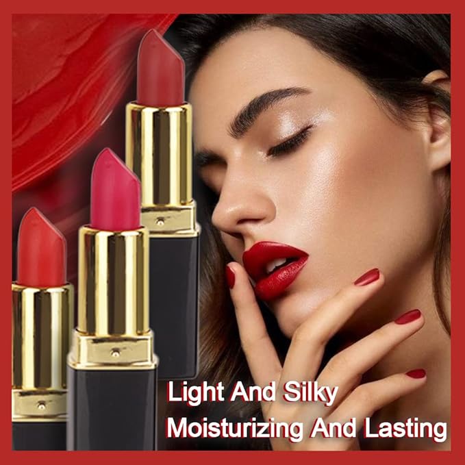evpct 3Pcs Red Matte Lipstick Set for Older Women Long Lasting, Dark Light Bright Ruby Berry Red Matte Velvet Long Lasting Lipstick Waterproof Smudge Proof 24 Hours Original Lip Stick Stain Makeup Kit