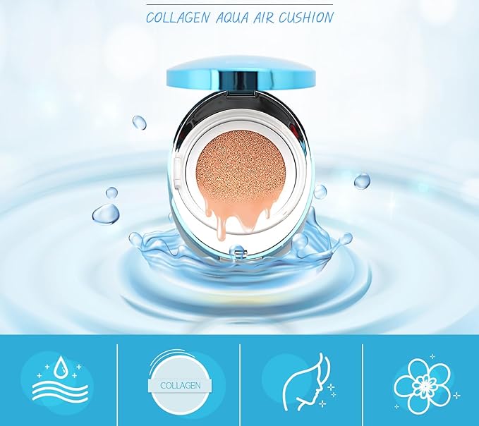ENOUGH Collagen Aqua Air Cushion SPF 50, Full Coverage Hydrating Foundation Makeup, Tinted Moisturizer Sunscreen, Korean Skin Care Cosmetics for Women, Dewy Finish (#21 Natural Glow with Refill Set)