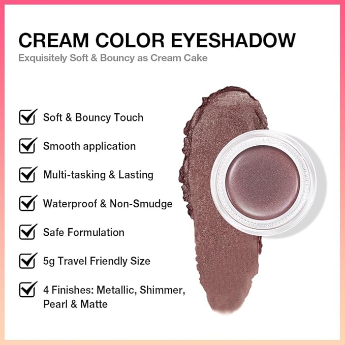 Kaely Single Cream Eyeshadow Pot, Taupe Shimmer Eye Shadow for Older Women High Pigmented Waterproof, Natural Eyeshadow Palette Makeup Brightener, sombras en crema para ojos, Blendable, R04