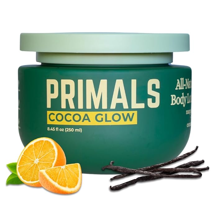 PRIMALS All Natural Body Lotion - Cocoa Butter & Mango Butter - 100% Naturally Derived Ingredients - Alcohol Free, Artificial Fragrance Free, Paraben Free, Petroleum Derivative Free - 8.45 oz