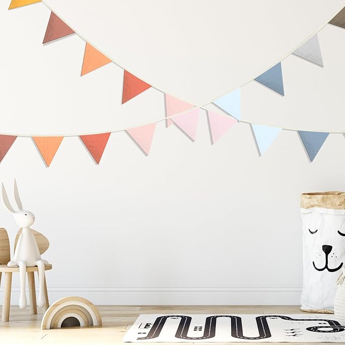 VitalCozy 17 ft Pennant Banner Flags, 2 Pcs Nursery Garland Triangle Bunting Flag Double Side Baby Banner for Boho Decor Baby Shower Birthday Wedding Party Event, Each 8.5 ft(Bright Colors)
