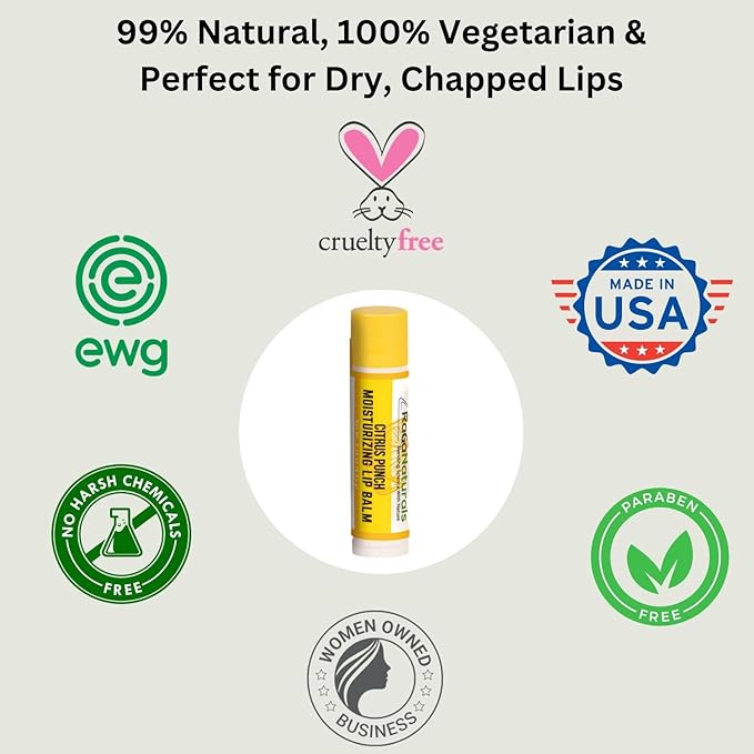 RaGaNaturals All Natural Lemon Moisturizing Lip Balm Gift Ornament for Holiday Stocking Stuffers, All Day Hydration, Original beeswax, Shea butter, Jojoba oil, Vitamin E and Love - Pack of 4 Tubes