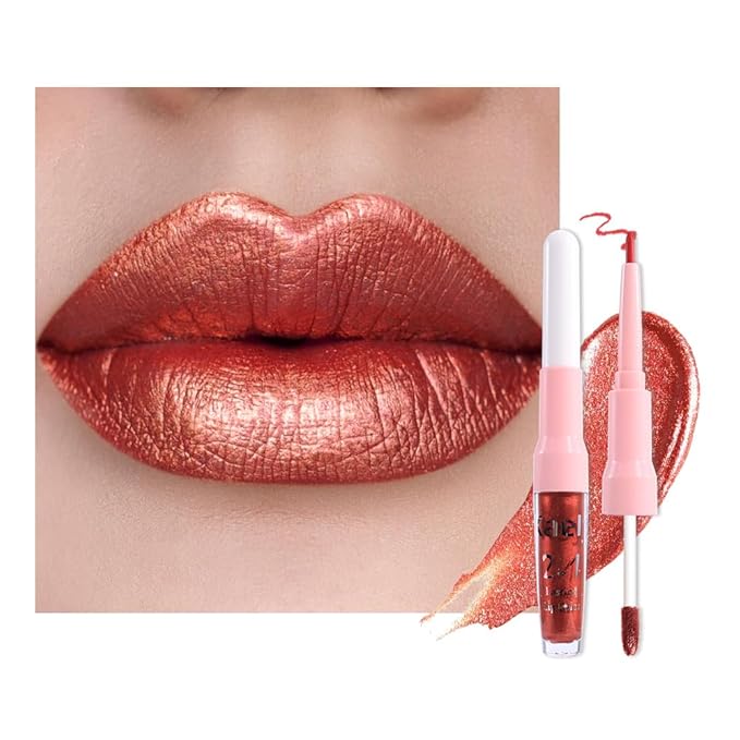 Kaely 2-in-1 Impassion Metallic Lipstick and Lip Liner Makeup, Shimmer Liquid Metallic Lipsticks for Women, Glitter Lip Gloss Stain Long Lasting Waterproof Smudge Proof 24 Hour, Cruelty-Free 22