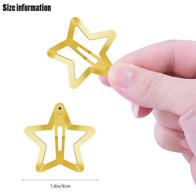Star Hair Clips 2000s Y2K Snap Hair Barrettes Non Slip Star Hair Accessories Gold Metal Hair Clips for Girls Women -15 PCS 1.57"