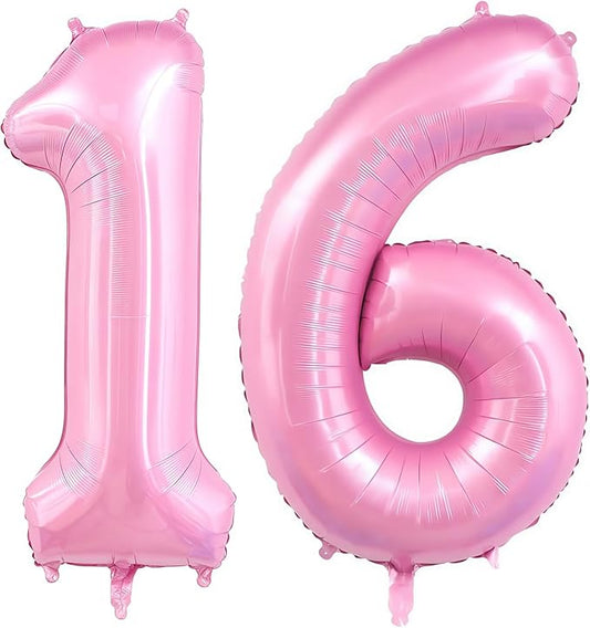 Pastel Pink 16 Balloon Number,40 Inch Light Pink 16 Balloons Large Helium Foil Mylar Number 16 Balloon for Birthday Party Anniversary Decorations