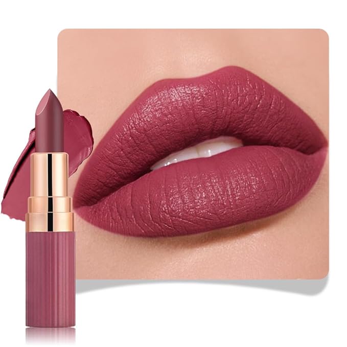 evpct Maroon Wine Red Matte Creamy Lipstick for Women, Long Lasting Waterproof Velvet Lipstick, Lip Stick Crayon Buildable Blendable Creamy Color, Longwear Lip Makeup Cruelty-free 24 hours original 03