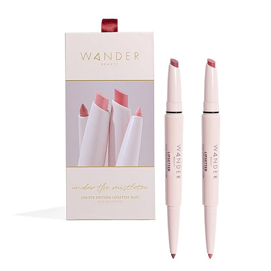 Wander Beauty Under the Mistletoe Lipsetter Duo, Dual-Ended Lipstick & Liner, Barcelona Blush & Midtown Mauve, Limited Edition, Soft Matte Finish, Hydrating, With Squalane & Peptides