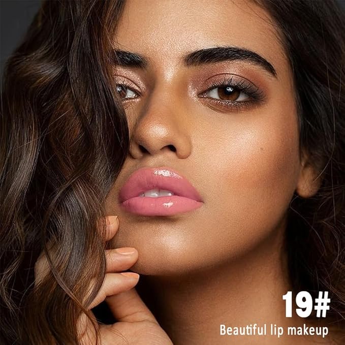 evpct Nude Pink Shiny Longwear No-Budge Liquid Lip Color Lipstick Makeup, Highly Pigmented Color Instant Shine, Waterproof Long Lasting Lipstick for Women, Lip Stain Gloss with Lip Liner Brush, 19#