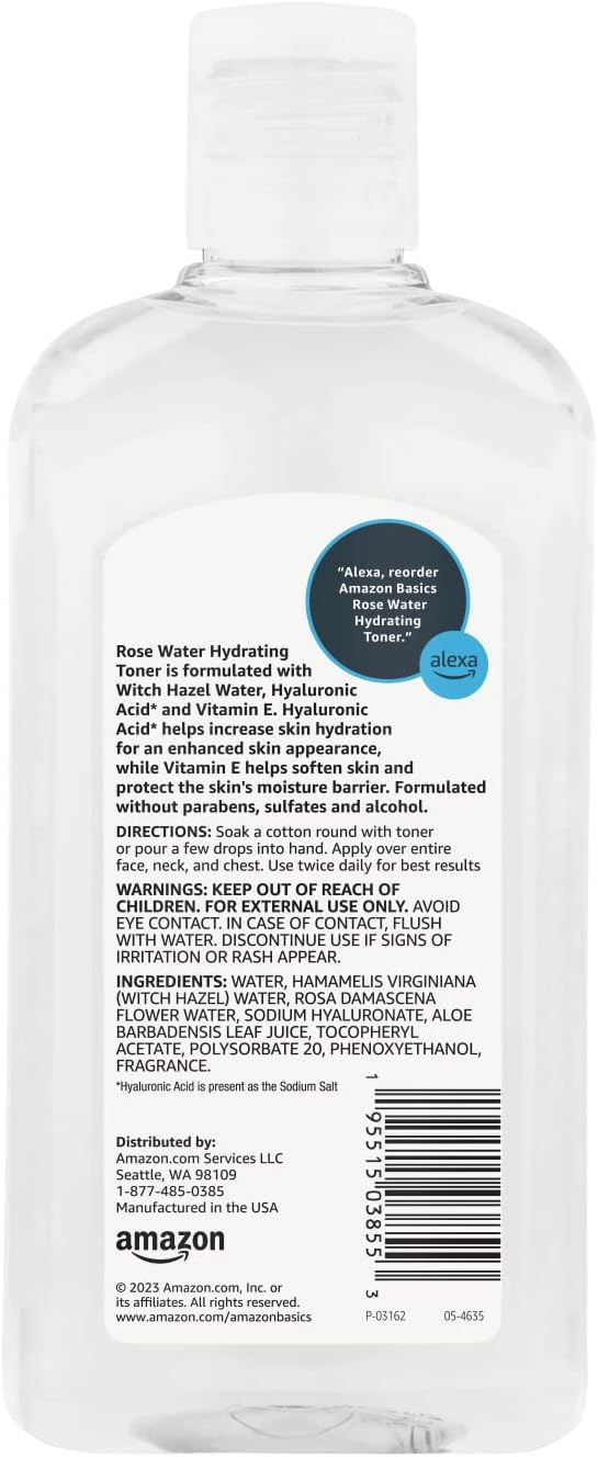 Amazon Basics Rose Water Hydrating Toner, 16 Fluid Ounces, 3-Pack