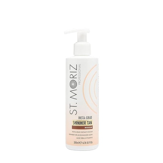 St Moriz Professional Insta-Grad Shimmer Self Tanner Lotion in Medium - Illuminating Instant Self Tan with Added Shimmer, Aloe Vera and Vitamin E - Dermatologically Tested (6.76 Fl OZ)
