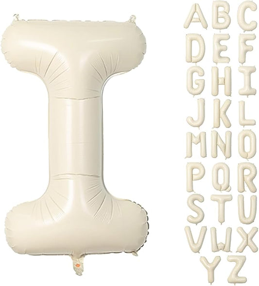 40 Inch Letter Balloons I, Big Custom A-Z Alphabet Foil Name Balloon Cream White, Self Inflating Beige Customize Helium Balloon Letters I for Women Girls Birthday Bride Baby Shower Party Decorations