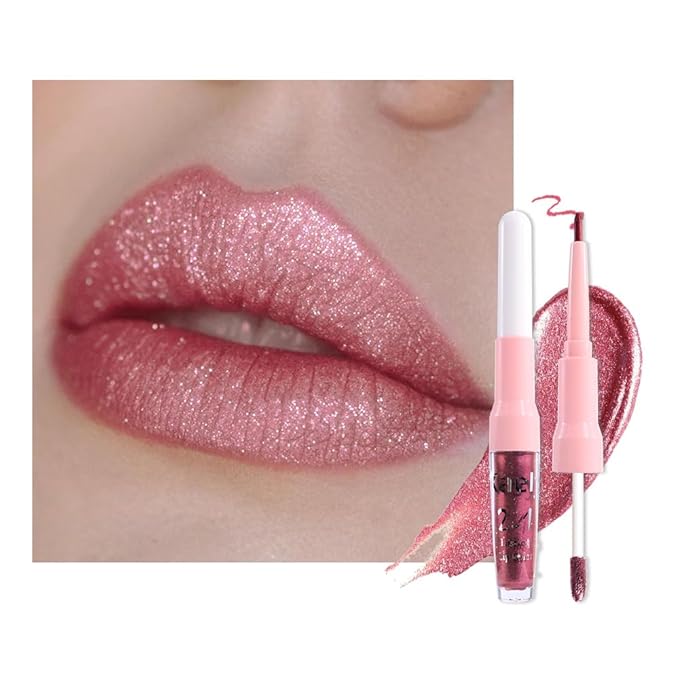 Kaely 2-in-1 Light Plum Red Metallic Lipstick and Lip Liner Makeup, Shimmer Liquid Metallic Lipsticks for Women, Glitter Lip Gloss Stain Long Lasting Waterproof Smudge Proof 24 Hour, Cruelty-Free 28