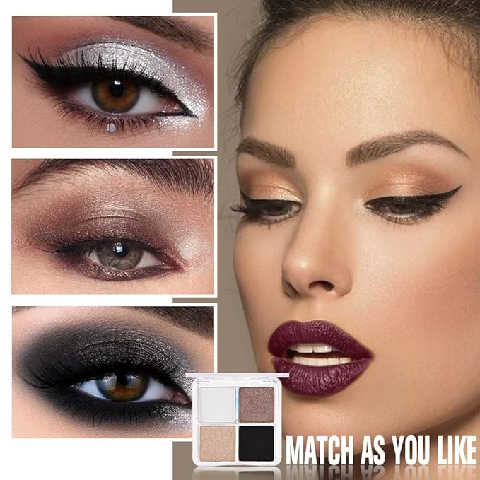 Kaely Powder Eyeshadow Quad, Smoky Bronze Glitter Eyeshadow Palette Makeup, Neutral Eye Shadow Palette for Older Women Pigmented Waterproof, sombras para ojos, Blendable, Cruelty-free, 04