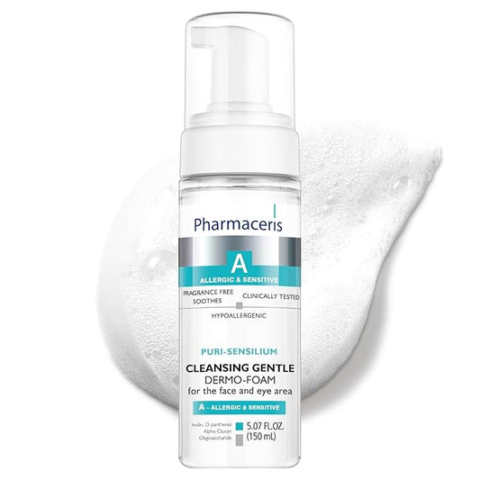 Pharmaceris Gentle Cleansing Foam – Foaming Face Wash for Sensitive & Dry Skin, Removes Makeup & SPF, Hydrating & Soothing Hypoallergenic Cleanser, PURI-SENSILIUM, 5.07 fl oz