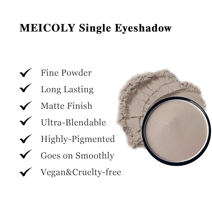MEICOLY Macaron Gray Grey Single Eyeshadow with Mirror,Matte Eye Shadow for Halloween Makeup,Pressed Powder Eyeshadow,Matte Shade Eyelid Color Eye Makeup for,High Pigment,Long Wear,Waterproof