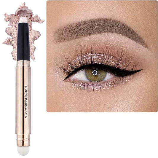 Light Gold Eyeshadow Stick Makeup, Long-Lasting Waterproof Eye Shadow Pencil, Hypoallergenic Smudge-Proof Glitter Primer Palette Shimmer Eyeliner, Easy to Blend Eye Make Up