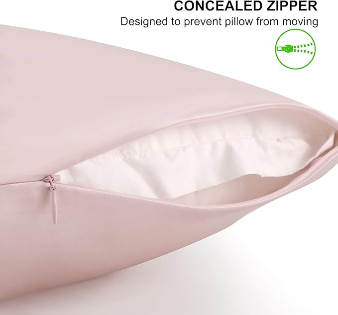 ALASKA BEAR Silk Pillowcase for Hair and Skin, Set of 2 Pure Genuine 22 Momme Mulberry Silk Pillow Cases King Size for Bliss Sleep Better Than Poly Satin, Zipper Closure(2pc, Pink)