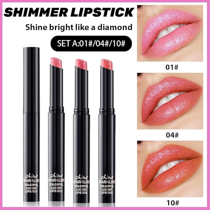 3Pcs Pink Nude Orange Metallic Lipstick for Women,Lightweight Non-Drying Shimmer Frosted Lipstick,Glitter Lip Gloss Stain Long Lasting Waterproof Smudge Proof 24 Hour Full Coverage Lip Makeup,Vegan