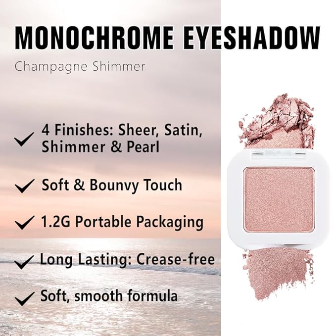 Champagne Gold Glitter Eyeshadow – Shimmer Eye Shadow, Daily Waterproof Long-Lasting Eyeshadow Powder Palette for Women Neutral Eye Makeup sombras para ojos (03)