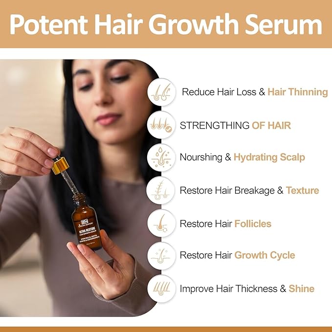 Ultra Restore Hair Growth Serum -Promote Fuller Hair Growth and Reduce Hair Loss, Nurtures Hair Follicle, Hydrates the Scalp, Detox Scalp -Stem Cells, Ashwagandha, Biotin, Keratin