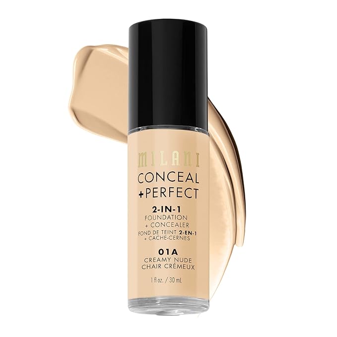 Milani Conceal + Perfect 2-in-1 Foundation + Concealer for a Flawless Complexion, Under Eye Corrector, Cover Redness and Imperfections, Waterproof and Sweatproof - Creamy Nude