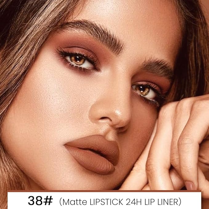 Kaely 2-in-1 Brown Matte Lip Liner & Lipstick Combo Set Kit for Women, Magic Neutral Lipstick 24 Hours Original Lips Liner Pencil Stain Gloss Plumper Makeup Long Lasting Waterproof 38