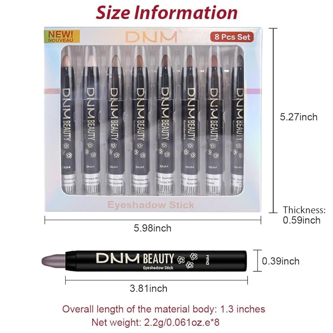 8Pcs Cream Eye Shadow Brightener Sticks Set for Eyes, Champagne Pearl Taupe Bronze Cocoa Stone Putty Smoky Amethyst, Halloween Makeup, Matte Shimmer Eye Shadow Pencil Pen Crayon Waterproof 03