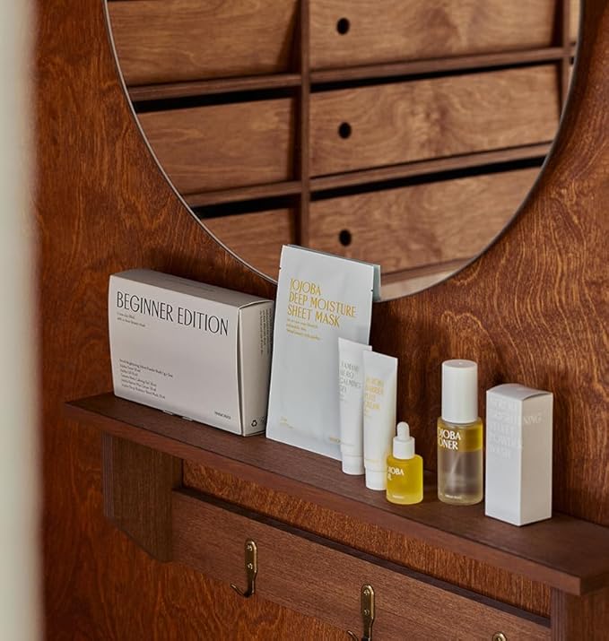 PINKWONDER Beginner Edition Skincare Set | USDA Organic Jojoba Oil | Hydrating & Soothing Routine | Travel Essentials for Women | Korean Skincare Gift