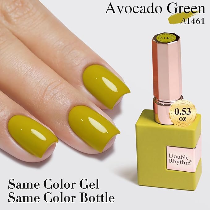 Double Rhythm 15ML Gel Polish Pure Sheer Same Color Same Bottle Soak Off Gel Polish Art Manicure Salon DIY at Home Gifts for Girls Women (Avocado Green-A1461)