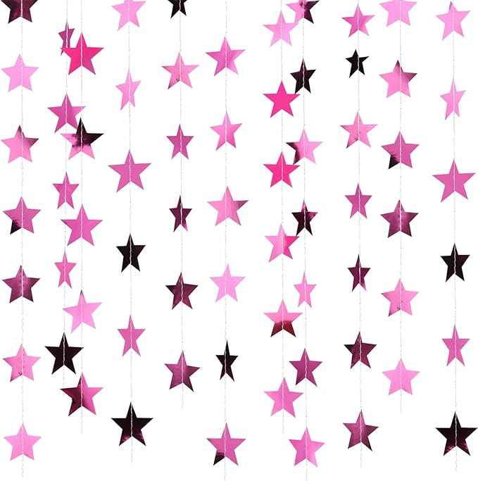 Patelai 78 Feet Glitter Star Garland Banner Decoration Hanging String Star New Year Eve Party Supplies Gold Black Party Decor for 2026 New Year Valentines Wedding Birthday (Pink)