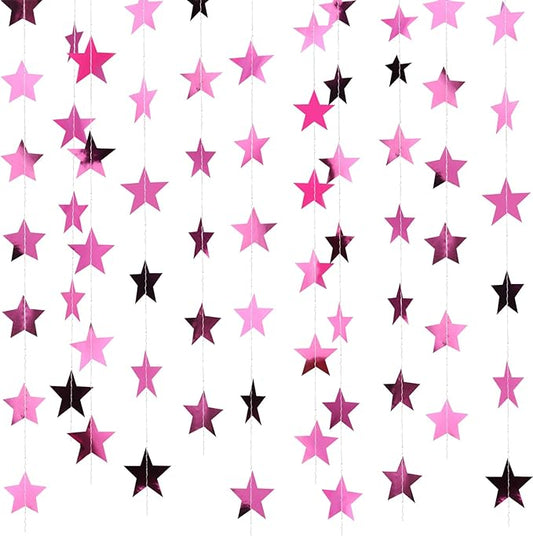 Patelai 78 Feet Glitter Star Garland Banner Decoration Hanging String Star New Year Eve Party Supplies Gold Black Party Decor for 2026 New Year Valentines Wedding Birthday (Pink)