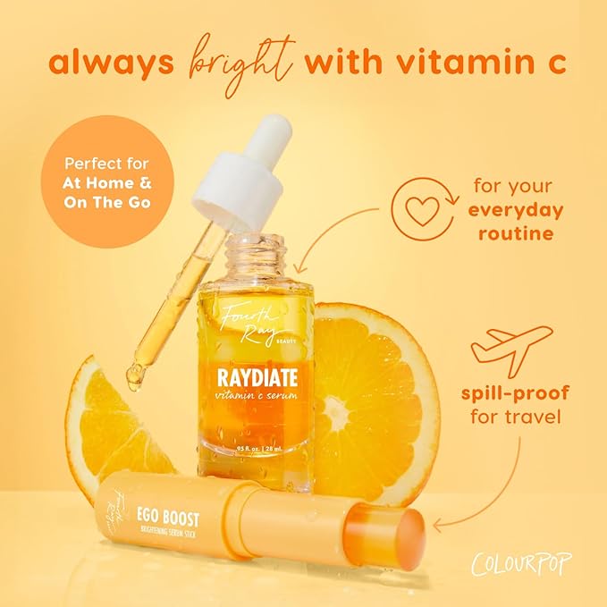 ColourPop Brightening Vitamin C Serum Stick - Radiance-Boosting Face Serum Stick for Glowy Summer Makeup Prep - Enriched with Turmeric to Help Approve the Appearance of Redness - Ego Boost (0.25 oz)