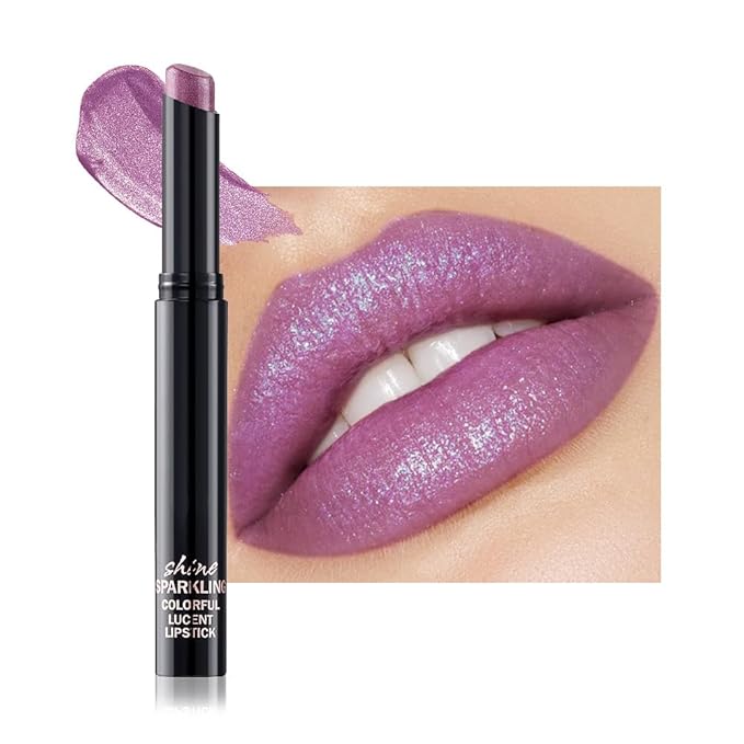 Purple Metallic Lipstick for Women,Lightweight Comfortable Non-Drying Shimmer Frosted Lipstick,Glitter Lip Gloss Stain Long Lasting Waterproof Smudge Proof 24 Hour Full Coverage Lip Makeup,Vegan