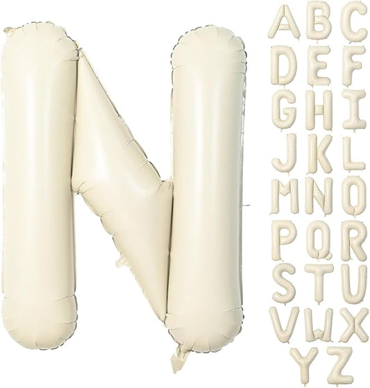 40 Inch Letter Balloons N, Big Custom A-Z Alphabet Foil Name Balloon Cream White, Self Inflating Beige Customize Helium Balloon Letters N for Women Girls Birthday New Year Baby Shower Party Decoration