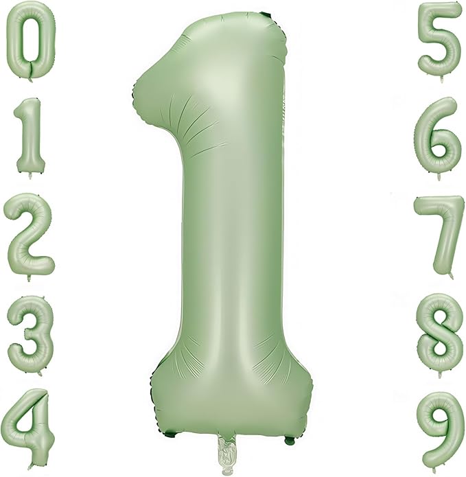 Sage Green 1 Number Balloon,Olive Green 1 Balloons 40 Inch Large Helium Foil Mylar 1st Birthday Balloons for Boy Girl Baby Shower Birthday Jungle Party Decorations