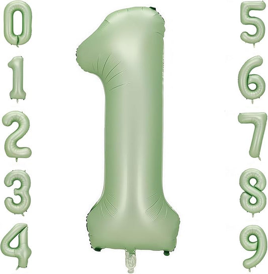 Sage Green 1 Number Balloon,Olive Green 1 Balloons 40 Inch Large Helium Foil Mylar 1st Birthday Balloons for Boy Girl Baby Shower Birthday Jungle Party Decorations