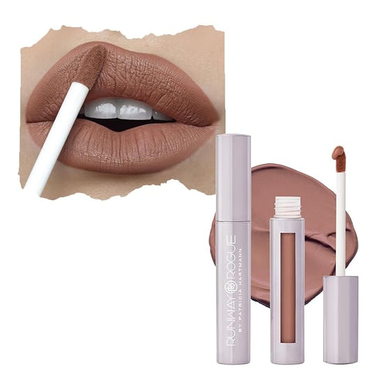 Runway Rogue Velvet Glam Liquid Lipstick, Almost-Matte Light Hazelnut-Brown Lipstick, ‘No Flash’