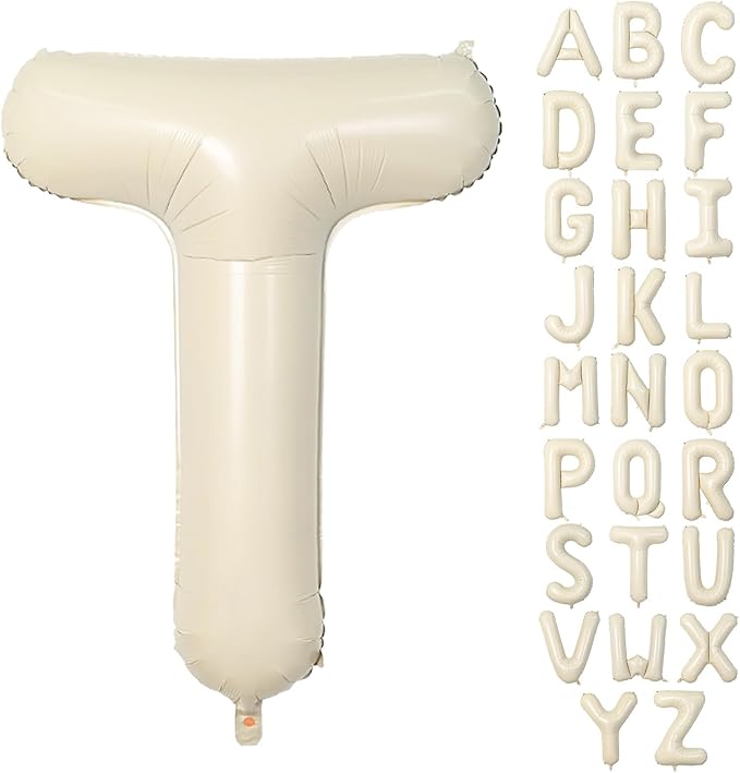 40 Inch Letter Balloons T, Big Custom A-Z Alphabet Foil Name Balloon Cream White, Self Inflating Beige Customize Helium Balloon Letters T for Women Girls Birthday Bride Baby Shower Party Decorations