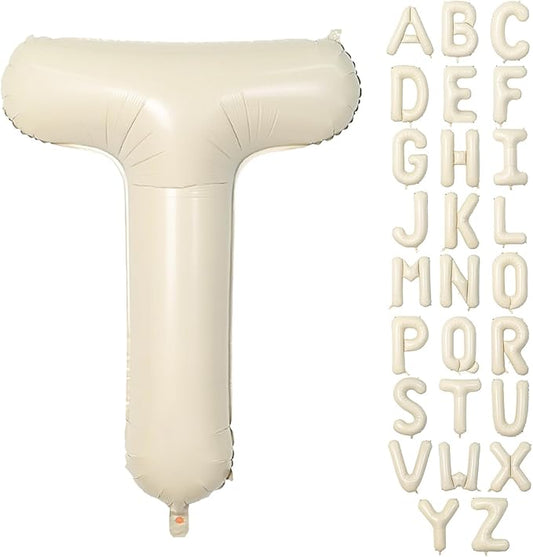 40 Inch Letter Balloons T, Big Custom A-Z Alphabet Foil Name Balloon Cream White, Self Inflating Beige Customize Helium Balloon Letters T for Women Girls Birthday Bride Baby Shower Party Decorations