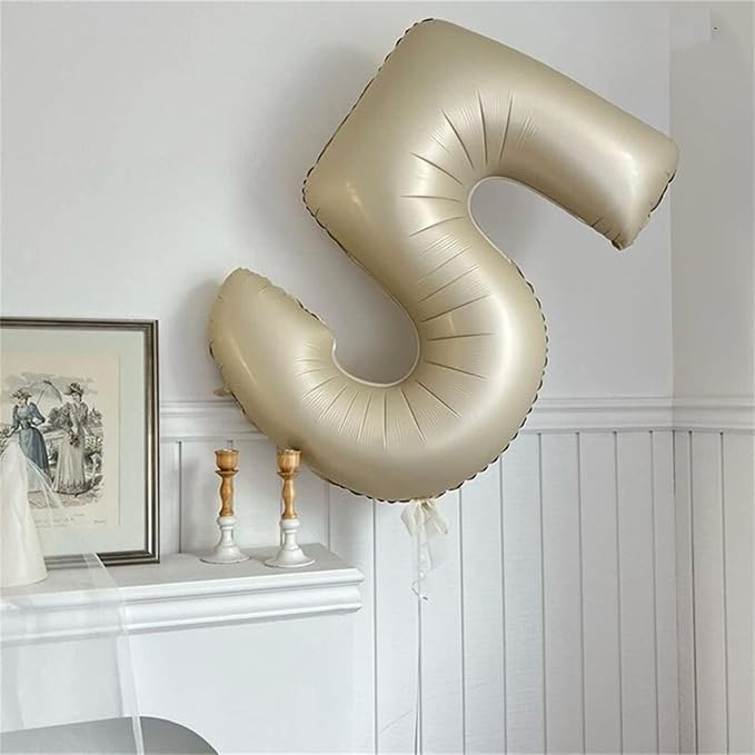 40'' Beige Number 7 Balloons, Giant Self Inflating Cream Foil Number Balloons Set 0-9, Large White Sand Digital 7 Helium Balloon for Girls Boys 7th Birthday Party Decorations Anniversary Supplies