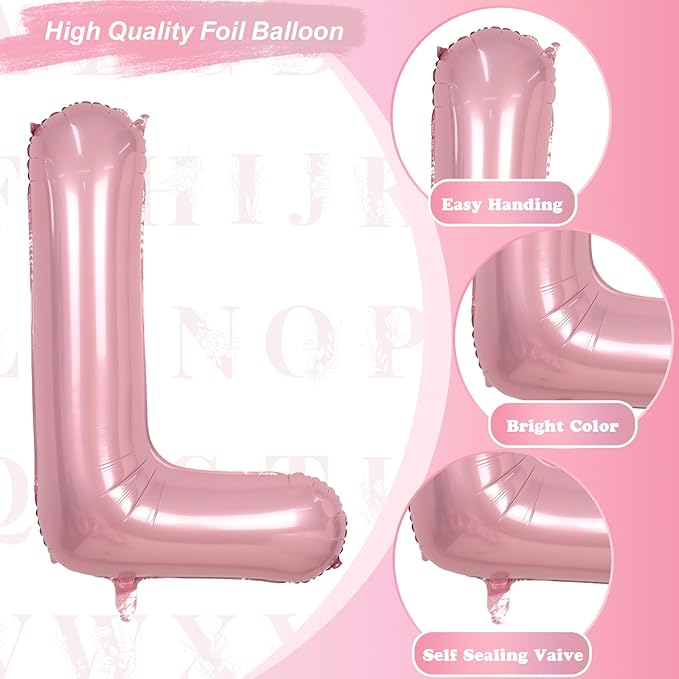 40 Inch Giant Pastel Pink Letter Balloon, Alphabet L Foil Balloons Light Pink, Self Inflating Balloon Pearl Pink Letter L, Mylar Letter Customize Balloons for Women Birthday Party Decoration Supplies
