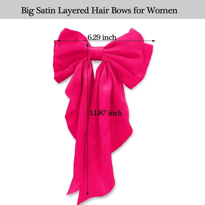 Ribbon Hair Clip Barrettes for Women and Girls - Pink Satin Hair Bows and Accessories, Christmas Gift (Rose)