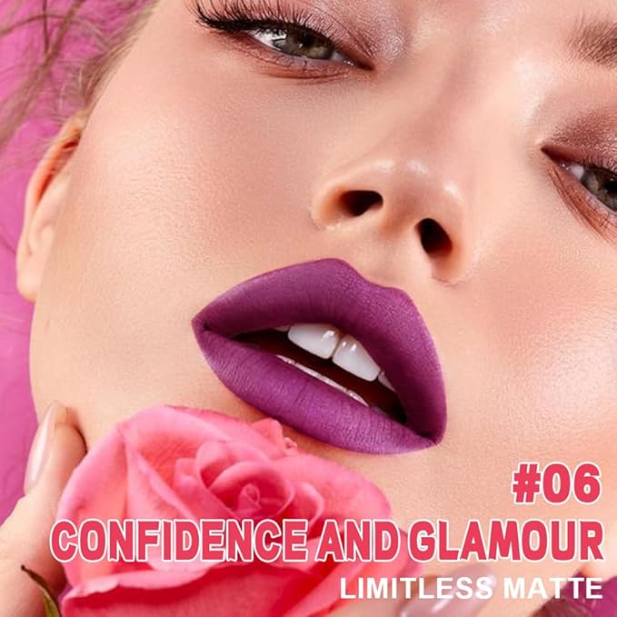 evpct 1Pcs Purple Matte Liquid Lipstick Lip Stain Sets for Women, Peony Flower Mauve Violet Pueple Matte+Lipstick Long Lasting Permanent 24 hr Hours Magic Lipstick 24 Hours original Waterproof, 06#