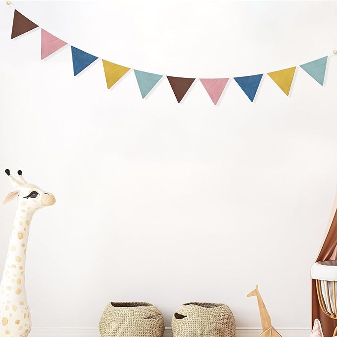 2 Sets of Boho Pennant Banner 20Pcs Nursery Garland Flags Retro Colored Fabric Linen Triangle Bunting Streamers for Kids Birthday Baby Shower Classroom Baby Room Decor Boho Wedding Party Decorations