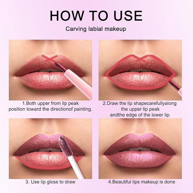 evpct Light Plum Red Metallic Glitter Lip Liner and Lipstick Combo Lip Gloss Stain Set Makeup for Women Long Lasting Waterproof 24, Non Stick Cup Metal Shine Shiny Shimmer Iridescent Liquid Lipstick