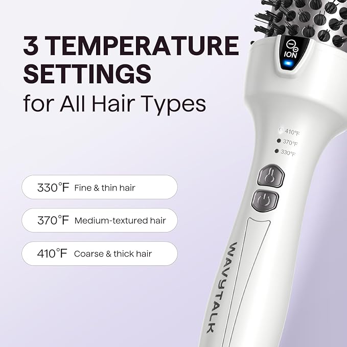 Wavytalk Thermal Brush, 1.5 Inch Ionic Thermal Round Brush Makes Hair Smoother Get Natural Curls (White)